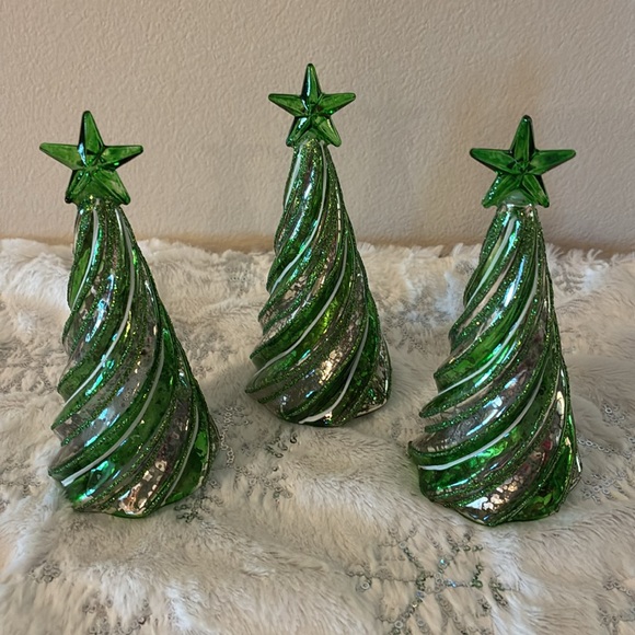S/3 Illuminated Candy Cane Mercury Glass Trees by Valerie - Picture 2 of 8